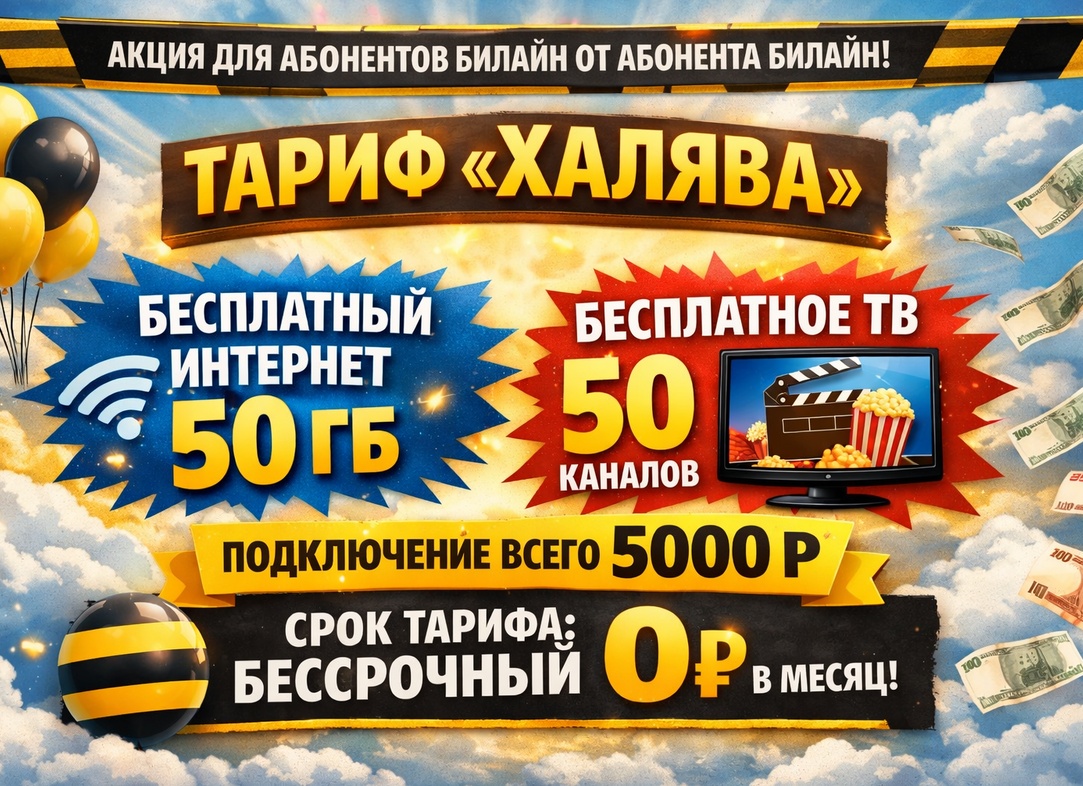 Тариф «Халява»: бесплатный интернет 50 ГБ и 50 телеканалов навсегда — без абонентской платы